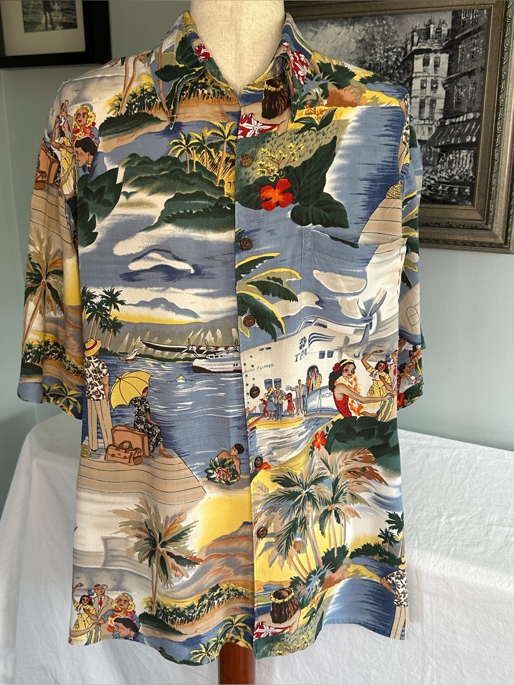 Vintage Reyn Spooner Hawaiian Shirt Men's Large 100% Spun Rayon Aloha Camp